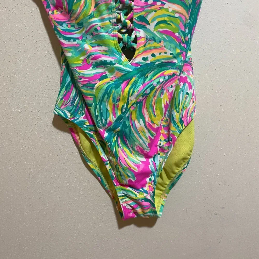 Lilly Pulitzer Size 0 Isle Lattice One Piece Swimsuit Swim Suit Shady Lady Palm - Picture 5 of 11